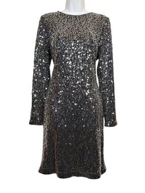 MAIA Sequin Dress Gray Long Sleeve Silver Party Evening Dress 12 NWT